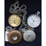 A gilt metal gent's half hunter pocket watch (a/f), on base metal watch chain; together with one