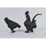 A modern bronzed model of a cockerel, h.28.5cm; together with a matching model of a hen, h.20cm (2)