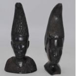 Two Benin carved hardwood head and shoulder busts, the largest h.21cm