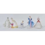 A collection of six Royal Doulton porcelain figures of ladies, to include Kate, Marjorie, Hannah,