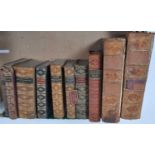 A box of 19th century leather bindings, to include Macauley's Life & Letters, Wuthering Heights, and