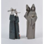 A Lladro mottle glazed figure group of two nuns, h.33cm; together with a similar Lladro figure group