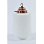 An Art Deco style copper ceiling pendant, having milk glass shade, h.29cm