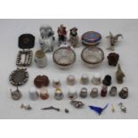 A box of miscellaneous items, to include a pair of miniature Naples porcelain figures, Halcyon