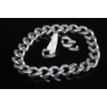 A gent's heavy white metal flat curblink bracelet, with three extra links, 45g