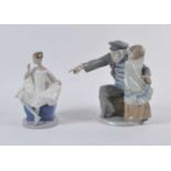 A Nao porcelain figure group of an old man with a little girl, h.29cm; together with another Nao