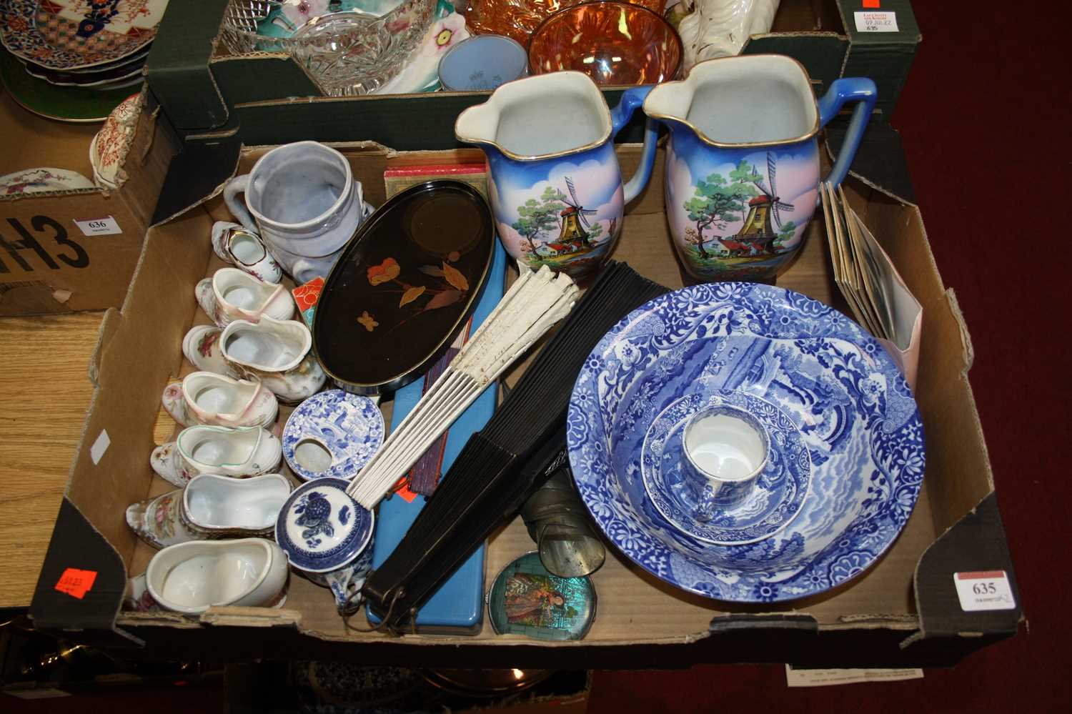 Two boxes of miscellaneous items, to include Copeland Spode Italian blue and white transfer