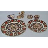 A collection of Royal Crown Derby imari palette porcelain, to include a 1128 pattern dinner plate (