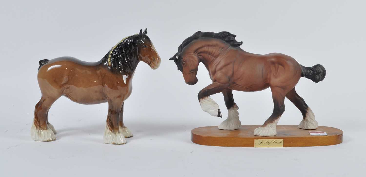 A Beswick model of a Shire mare, No.818, brown gloss finish, h.21.5cm; together with a Beswick model