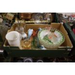 A box of various glassware and ceramics to include a Royal Copenhagen porcelain vase, and various