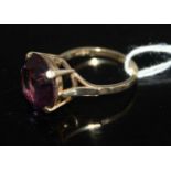 A modern 9ct gold and amethyst set dress ring, 6g, size S