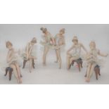 A collection of five Lladro porcelain figures of ballerinas, the largest h.19cmUsual minor losses to