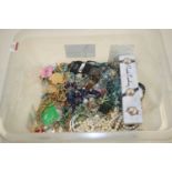 A box of costume jewellery, to include beaded necklaces, bangles and wristwatches