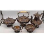 A Victorian silver plated five-piece tea and coffee service, of melon form, having ivory handle