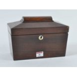 A mid-19th century rosewood tea caddy, of sarcophagus form, having mother of pearl escutcheon, w.