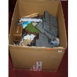 A box of plastic and mythological figures and accessories etc