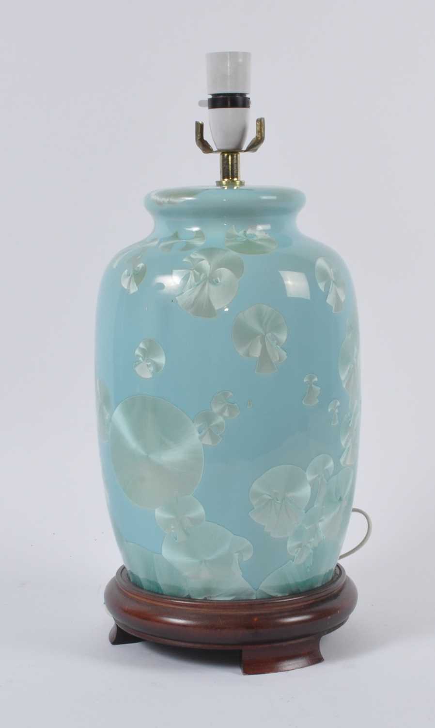 A 20th century blue glazed porcelain table lamp. h.45cm