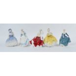 A collection of five Royal Doulton porcelain figures of ladies, to include Gail, Summertime,