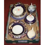 A box of 19th century and later ceramics, to include a Royal Crown Derby imari palette part dinner