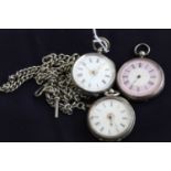 A lady's continental silver cased open faced pocket watch, having keywind movement (glass a/f);