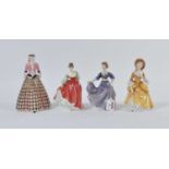 A collection of three Royal Doulton porcelain figures of ladies; together with a Royal Worcester