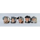 A collection of five Royal Doulton character jugs, to include The Falconer, Rip van Winkle,