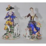 A pair of continental hard paste porcelain figures, each shown in 18th century dress, h.18cmBoth