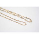 A modern 9ct gold spiga link necklace, 80cm; together with another modern 9ct gold flat curblink