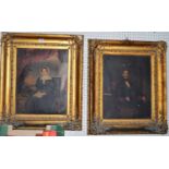 Late 19th century English school - pair three quarter length portraits of a lady and gentleman,