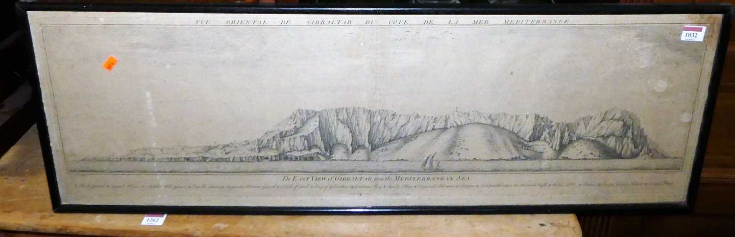 WH Toms - The East View of Gibraltar from the Mediterranean sea, monochrome steel engraving after