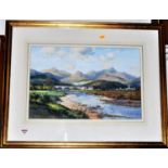 George Trevor - Royal Deeside, river landscape, watercolour heightened with white, signed lower left