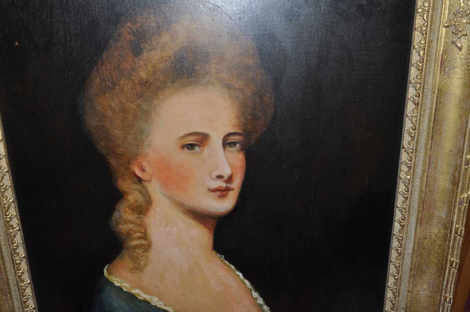20th Century school bust portrait of a young woman in the early 19th century style, oil on artists - Image 3 of 4