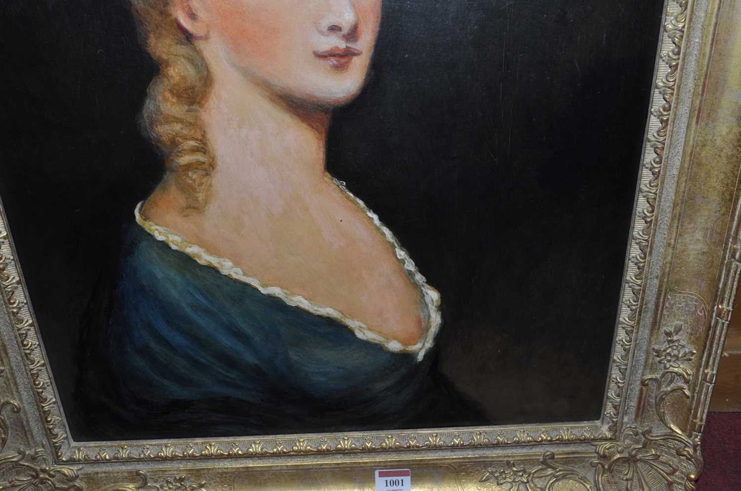 20th Century school bust portrait of a young woman in the early 19th century style, oil on artists - Image 4 of 4