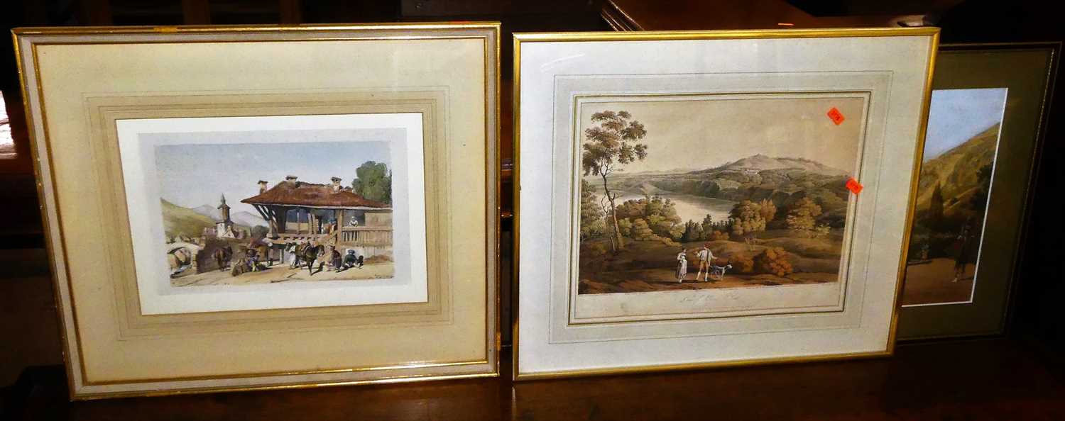 Four various 19th century topographical colour mezzotints, to include Bulgarian village - Image 2 of 2