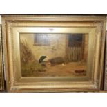 Circa 1900 school - Blackbird upon a log, oil on board, signed with monogram FWP lower left,
