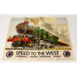 An original quad royal size Great Western Railway Poster depicting GWR Locomotive and coaches,