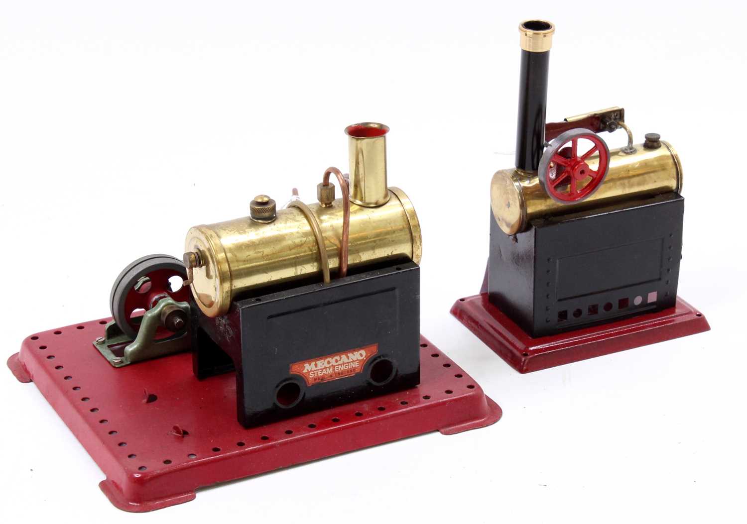 A Mamod/Meccano style restored stationary steam engine group to include a horizontal spirit fired - Image 2 of 2