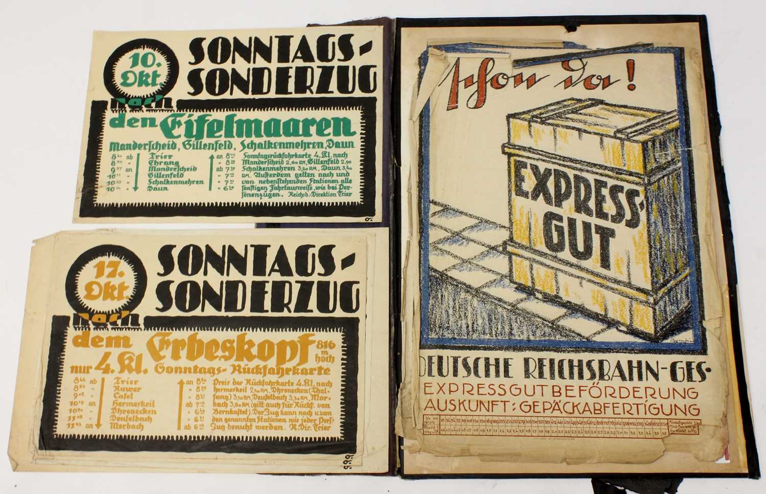 A collection of various mid 1930s Sonntay Sanderzug German Railway posters, together with various