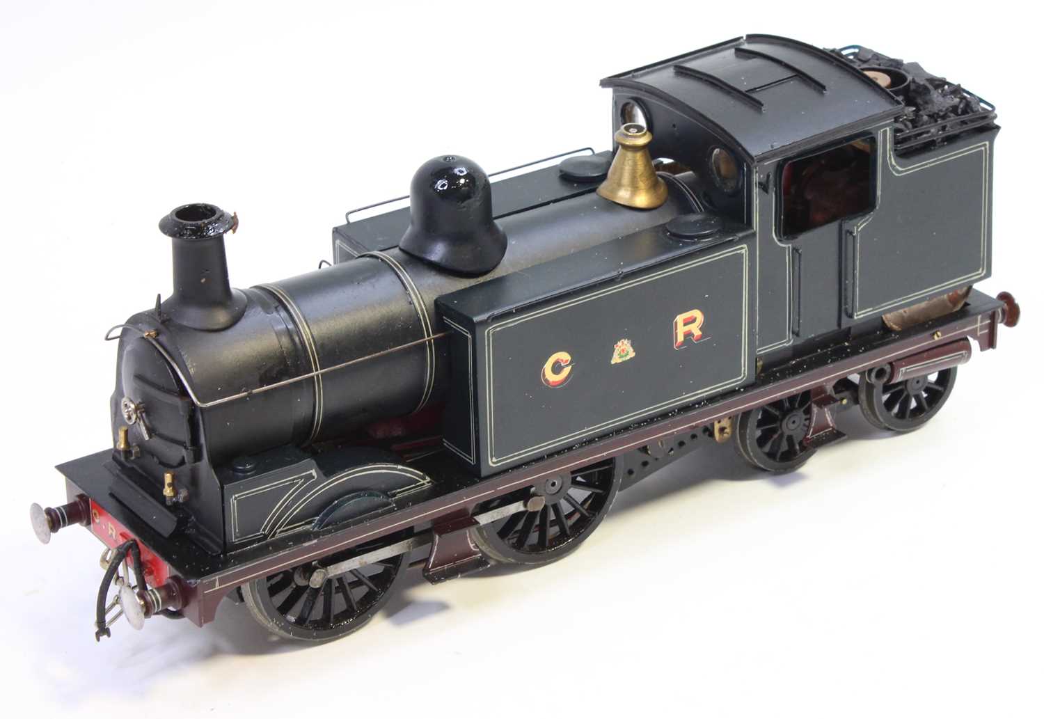 A very well executed kit built model of a Gauge 1 Caledonian Railways 0-4-4 tank loco finished in