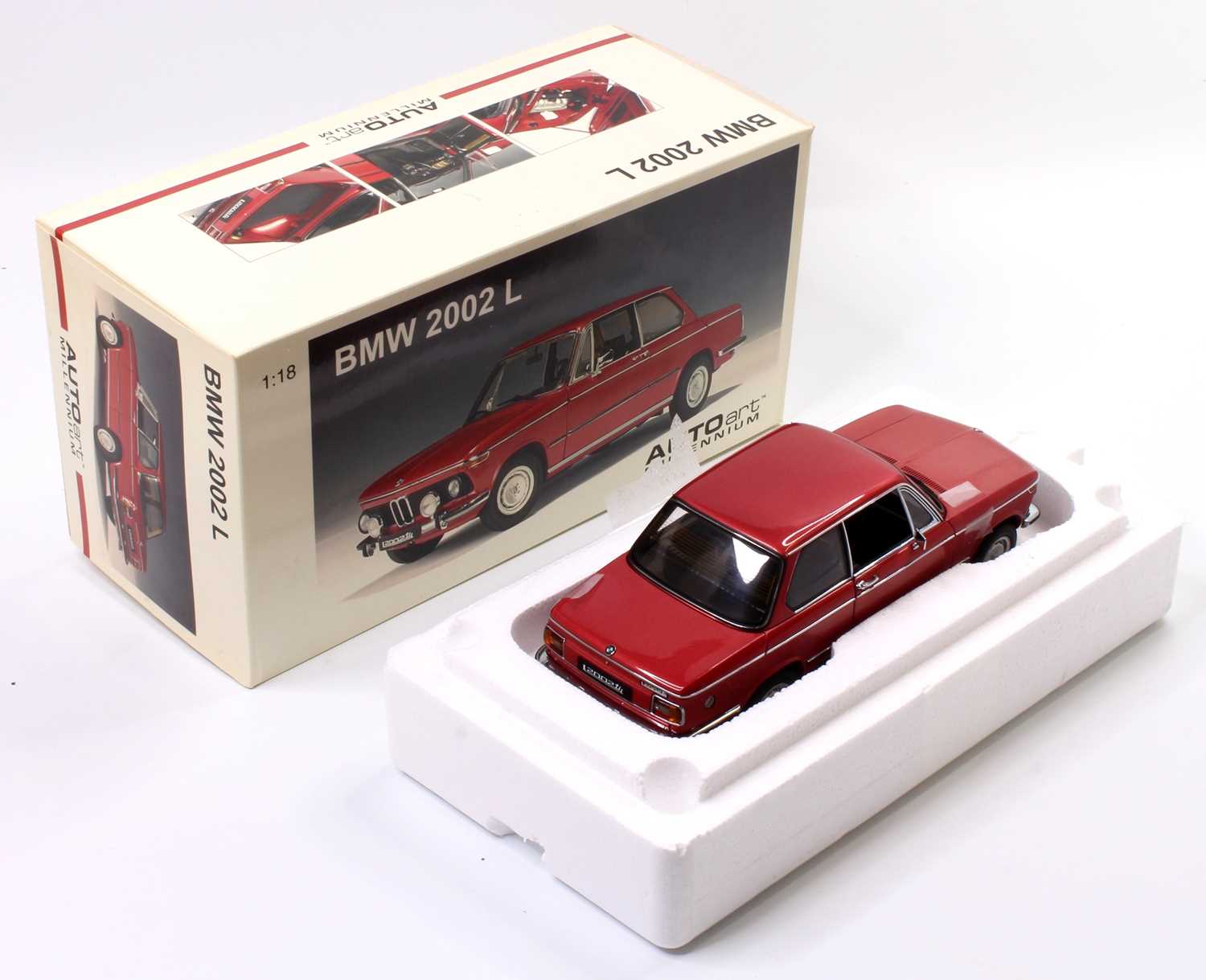 Auto Art Millennium 1/18th scale BMW 2002 L finished in red and housed in its original pictorial - Image 2 of 2