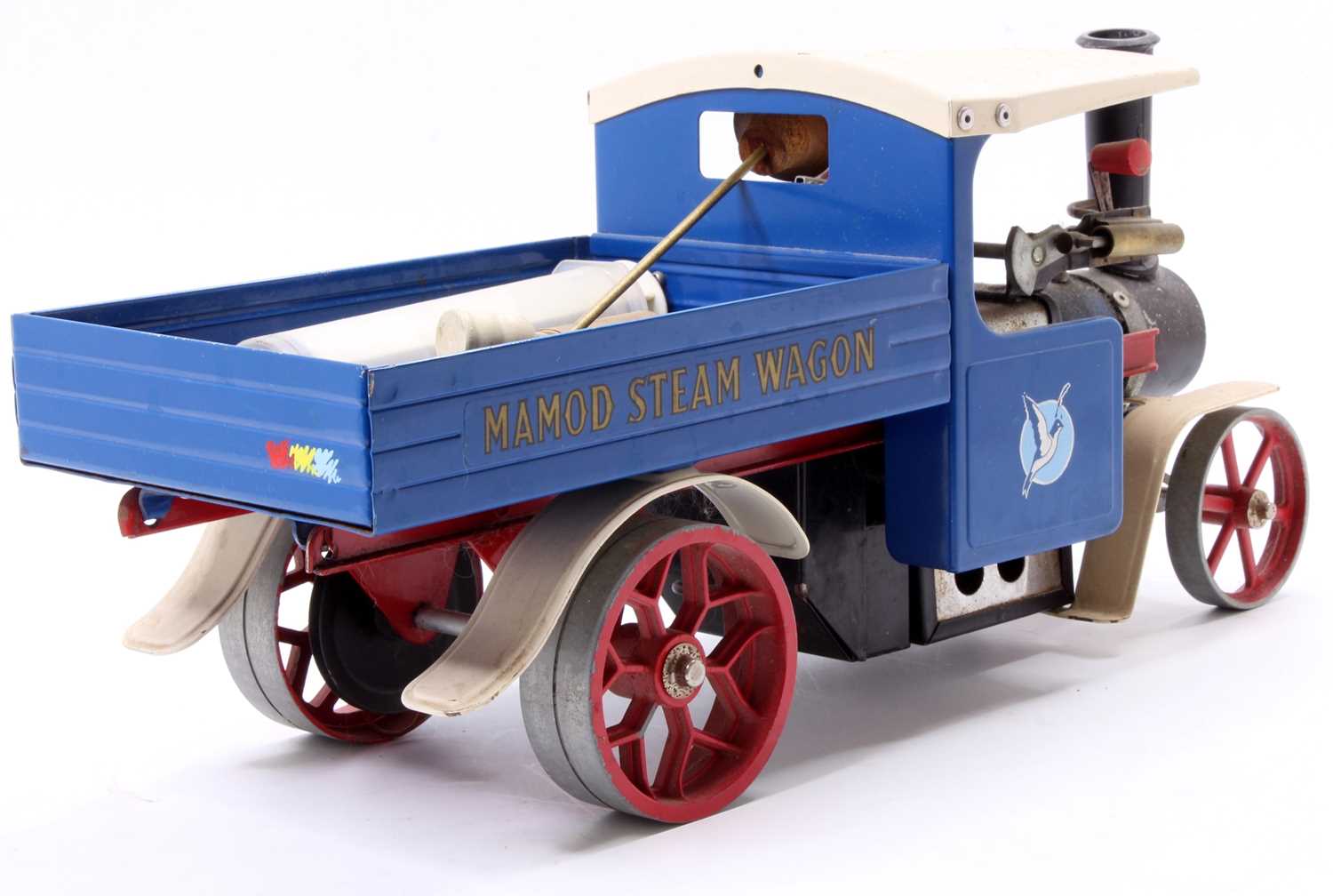 A Mamod SW1 live steam wagon comprising of blue, white and red body, loose example, in used - Image 2 of 4