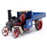 A Mamod SW1 live steam wagon comprising of blue, white and red body, loose example, in used