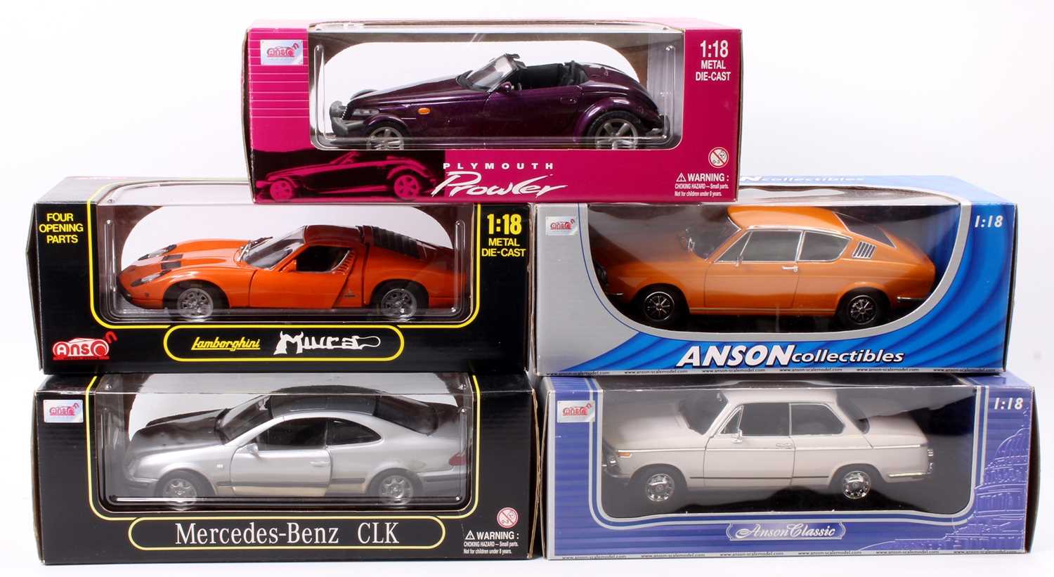 Anson Metal Series 1/18th diecast group of 5 to include No. 30402 Audi 100 Coupe S, No. 30302