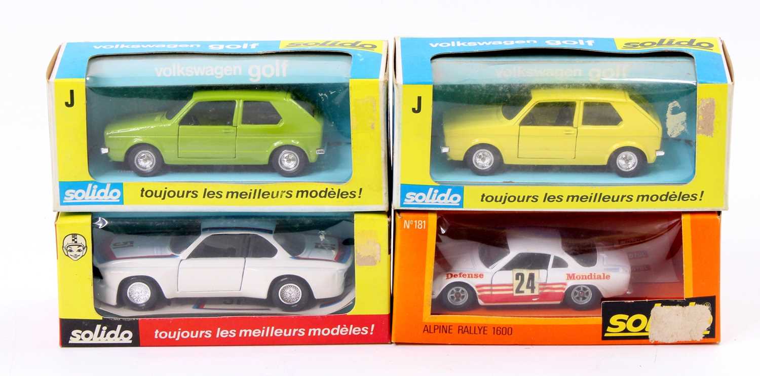 Solido group of 4 boxed models to include 2x No. 19 Volkswagen Golf, No. 25 BMW 3.0 CSL, and No. 181