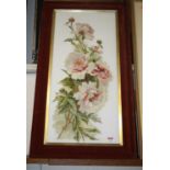 Early 20th century school - floral painted study on white panel, felt lined frame, 75.5 x 34.5cm