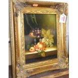 Contemporary Continental School - still life study of fruit, oil on board, gilt framed, 23.5 x 18.