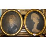 Pair of overpainted portrait studies, framed as ovals, each 29 x 23.5 cm