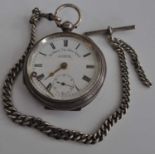 H Samuel of Manchester, gents silver cased open faced pocket watch with The Climax Trip Action