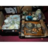 Three boxes of miscellaneous items, to include Wedgwood green jasper ware trinket jar and cover,