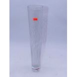 A large Jasper Conran Stuart crystal vase of slender tapering form, having lattice type